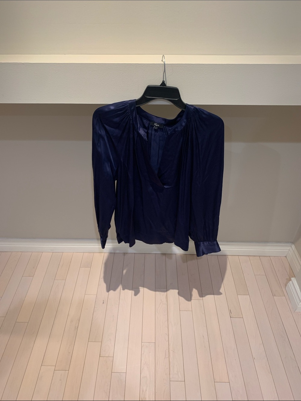 Rails Navy Silk-Blend V-Neck Long-Sleeve Blouse